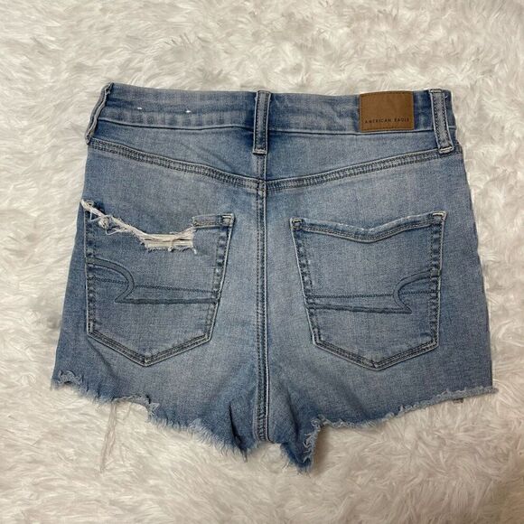 American Eagle Curvy Hi Rise Shortie Stretch Denim Jeans Shorts Size 2 Distresse - Picture 8 of 11
